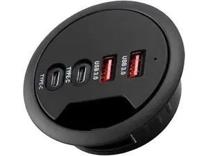 60mm 2.36 Inch Grommet Mount USB 3.0 Desk Hub, 2 USB-A + 2 USB-C Ports for Data & Charging, Table Cable Hole USB Splitter with 5V/2A Power Adapter for Office & Gaming Desks 60mm 2.36 Inch Grommet Mount USB 3.0 Desk Hub, 2 USB-A + 2 USB-C Ports for Data & Charging, Table Cable Hole USB Splitter with 5V/2A Power Adapter for Office & Gaming Desks