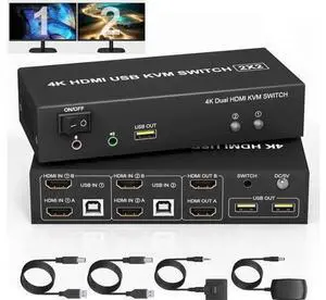 2x2 Dual Monitor HDMI KVM Switch 4K@60Hz, 2 Port KVM Switcher with Audio Mic & 3 USB Ports, Support Extended & Mirror Mode for 2 PCs Share Two Displays 2x2 Dual Monitor HDMI KVM Switch 4K@60Hz, 2 Port KVM Switcher with Audio Mic & 3 USB Ports, Support Extended & Mirror Mode for 2 PCs Share Two Displays