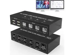 4-Port 4×2 Dual Monitor HDMI USB KVM Switch 4K@60Hz, 4 In 2 Out for 4 PCs Share 2 Monitors & Peripherals 4-Port 4×2 Dual Monitor HDMI USB KVM Switch 4K@60Hz, 4 In 2 Out for 4 PCs Share 2 Monitors & Peripherals