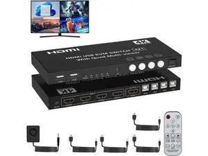 4 Port 4 In 1 Out HDMI KVM Switch & Quad Multi-Viewer 4K@30Hz, Seamless 4 PC to Single Monitor Switcher with Hotkey, Front Button & IR Remote Control 4 Port 4 In 1 Out HDMI KVM Switch & Quad Multi-Viewer 4K@30Hz, Seamless 4 PC to Single Monitor Switcher with Hotkey, Front Button & IR Remote Control