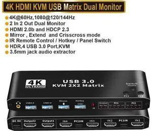 2 In 2 Out HDMI Matrix KVM Switch 4K@60Hz, USB 3.0 Dual Monitor KVM Switcher for 2 Computers Share 2 Monitors Keyboard Mouse Printer, Compatible with Mac Windows 2 In 2 Out HDMI Matrix KVM Switch 4K@60Hz, USB 3.0 Dual Monitor KVM Switcher for 2 Computers Share 2 Monitors Keyboard Mouse Printer, Compatible with Mac Windows