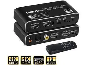 2 in 1 Out HDMI Switch with Audio Extractor, 4K@60Hz HDMI Video Audio Separator Adapter, Output HDMI + Optical SPDIF + Coaxial + 3.5mm AUX, Compatible with PS4, Xbox, TV 2 in 1 Out HDMI Switch with Audio Extractor, 4K@60Hz HDMI Video Audio Separator Adapter, Output HDMI + Optical SPDIF + Coaxial + 3.5mm AUX, Compatible with PS4, Xbox, TV
