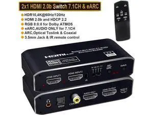 4K@60Hz HDMI 2.0b Switch with Audio Extractor & IR Remote, Multi Audio Output Support HDMI 7.1CH, Optical Toslink SPDIF & 3.5mm Stereo, Audio Embedder Converter for PS5, Xbox, Fire Stick, HDTV, Soundb 4K@60Hz HDMI 2.0b Switch with Audio Extractor & IR Remote, Multi Audio Output Support HDMI 7.1CH, Optical Toslink SPDIF & 3.5mm Stereo, Audio Embedder Converter for PS5, Xbox, Fire Stick, HDTV, Soundb