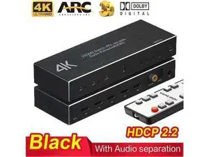 4 in 1 Out 4K@60Hz HDMI Switch with Audio Extractor & IR Remote, 18Gbps HDMI 2.0b Audio Separator Box with Optical SPDIF, Coaxial & 3.5mm AUX Output, Supports HDR10, ARC, HDCP2.2 4 in 1 Out 4K@60Hz HDMI Switch with Audio Extractor & IR Remote, 18Gbps HDMI 2.0b Audio Separator Box with Optical SPDIF, Coaxial & 3.5mm AUX Output, Supports HDR10, ARC, HDCP2.2