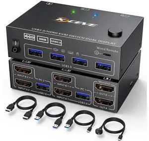 2 Port Dual Monitor HDMI USB 3.0 KVM Switch, 4K@60Hz KVM Switcher for 2 PCs Share 2 Displays, Support Mirror & Extended Display with EDID Emulation Function 2 Port Dual Monitor HDMI USB 3.0 KVM Switch, 4K@60Hz KVM Switcher for 2 PCs Share 2 Displays, Support Mirror & Extended Display with EDID Emulation Function