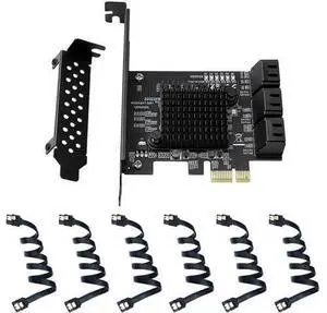6 Ports PCIe SATA Expansion Card with Marvell 88SE9215 Chip, SATA 3.0 6Gbps PCI Express SATA 3 Converter Adapter, Comes with SATA Data Cables for SSD HDD NAS DVR Storage Expansion 6 Ports PCIe SATA Expansion Card with Marvell 88SE9215 Chip, SATA 3.0 6Gbps PCI Express SATA 3 Converter Adapter, Comes with SATA Data Cables for SSD HDD NAS DVR Storage Expansion