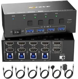 4 Port 2x2 Dual Monitor HDMI KVM Switch 8K@60Hz 4K@144Hz, USB 3.0 KVM Switch Box with EDID Emulator for 4 PCs Share Dual Monitors Keyboard Mouse, Stable Chip & Wide Compatibility 4 Port 2x2 Dual Monitor HDMI KVM Switch 8K@60Hz 4K@144Hz, USB 3.0 KVM Switch Box with EDID Emulator for 4 PCs Share Dual Monitors Keyboard Mouse, Stable Chip & Wide Compatibility