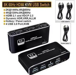 2 In 1 Out 2-Port HDMI USB 3.0 KVM Switch, Support 8K@60Hz, YUV 4:4:4, HDCP 2.3, HDR10 & Hotkey Control, Dark Housing, 2 PCs Share One Monitor, Keyboard, Mouse, Printer & Scanner 2 In 1 Out 2-Port HDMI USB 3.0 KVM Switch, Support 8K@60Hz, YUV 4:4:4, HDCP 2.3, HDR10 & Hotkey Control, Dark Housing, 2 PCs Share One Monitor, Keyboard, Mouse, Printer & Scanner