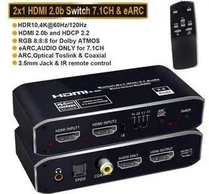 4K@60Hz HDMI 2.0b Switch with Audio Extractor & IR Remote, HDMI Signal Splitter Supports HDMI 7.1CH, Optical Toslink SPDIF & 3.5mm Stereo Audio Output, Compatible with PS5, Xbox, Fire Stick, HDTV, Sou 4K@60Hz HDMI 2.0b Switch with Audio Extractor & IR Remote, HDMI Signal Splitter Supports HDMI 7.1CH, Optical Toslink SPDIF & 3.5mm Stereo Audio Output, Compatible with PS5, Xbox, Fire Stick, HDTV, Sou