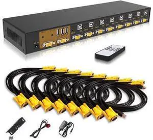 8 Port 8x2 VGA KVM Switch with Remote Control, 8 In 2 Out VGA Switcher Supports Audio & USB2.0, Share Keyboard Mouse for 8 Computers 8 Port 8x2 VGA KVM Switch with Remote Control, 8 In 2 Out VGA Switcher Supports Audio & USB2.0, Share Keyboard Mouse for 8 Computers