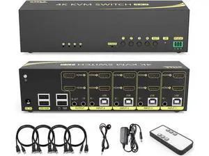 4-Port Dual HDMI KVM Switch 4 In 2 Out, 4K@60Hz 4:4:4 Extended Display, Audio & USB2.0 Hub for PC Keyboard Mouse Monitor Sharing 4-Port Dual HDMI KVM Switch 4 In 2 Out, 4K@60Hz 4:4:4 Extended Display, Audio & USB2.0 Hub for PC Keyboard Mouse Monitor Sharing