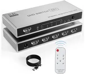 5 in 1 Out 8K HDMI Switch Splitter with IR Remote, 48Gbps HDMI 2.1 Port Expander Supports 8K@60Hz, 4K@120Hz, 3D, CEC, HDR, HDCP 2.3 5 in 1 Out 8K HDMI Switch Splitter with IR Remote, 48Gbps HDMI 2.1 Port Expander Supports 8K@60Hz, 4K@120Hz, 3D, CEC, HDR, HDCP 2.3