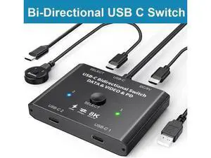 Bi-Directional 2 In 1 Out / 1 In 2 Out USB-C KVM Switch, Support 8K@60Hz & 4K@120Hz Video, 10Gbps Data, 100W PD Charging, Compatible with Thunderbolt Devices Bi-Directional 2 In 1 Out / 1 In 2 Out USB-C KVM Switch, Support 8K@60Hz & 4K@120Hz Video, 10Gbps Data, 100W PD Charging, Compatible with Thunderbolt Devices