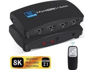 3 in 1 Out HDMI 2.1 Switch 8K@60Hz with IR Remote, 3-Port 48Gbps HDMI Selector, Support 4K@120Hz, HDR10, Dolby Vision, HDCP 2.3, Compatible with PS4 PS5, Xbox, Roku, Apple TV, Fire Stick, Sony UHD TV 3 in 1 Out HDMI 2.1 Switch 8K@60Hz with IR Remote, 3-Port 48Gbps HDMI Selector, Support 4K@120Hz, HDR10, Dolby Vision, HDCP 2.3, Compatible with PS4 PS5, Xbox, Roku, Apple TV, Fire Stick, Sony UHD TV