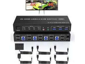 4-Port Dual HDMI USB3.0 KVM Switch, 4K@60Hz, EDID Emulator, Audio Out & 3 USB3.0 Ports 4-Port Dual HDMI USB3.0 KVM Switch, 4K@60Hz, EDID Emulator, Audio Out & 3 USB3.0 Ports