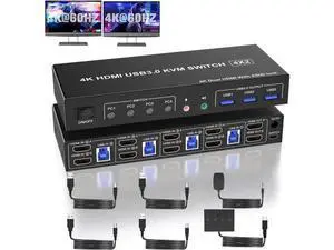 4-Port Dual HDMI USB3.0 KVM Switch 4 In 2 Out, 4K@60Hz with EDID Emulator, Audio & Mic, 3 USB3.0 Ports 4-Port Dual HDMI USB3.0 KVM Switch 4 In 2 Out, 4K@60Hz with EDID Emulator, Audio & Mic, 3 USB3.0 Ports