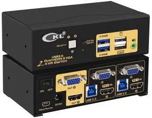 CKL 2-Port Dual Monitor KVM Switch (HDMI+VGA), 4K for 2 PCs 2 Displays CKL 2-Port Dual Monitor KVM Switch (HDMI+VGA), 4K for 2 PCs 2 Displays