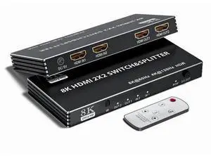2x2 HDMI 2.1 Matrix Switch with IR Remote Control, 2 In 2 Out 8K@60Hz 4K@120Hz Video Splitter Converter HDCP2.3 HDR10 HDR10+ 3D 2x2 HDMI 2.1 Matrix Switch with IR Remote Control, 2 In 2 Out 8K@60Hz 4K@120Hz Video Splitter Converter HDCP2.3 HDR10 HDR10+ 3D