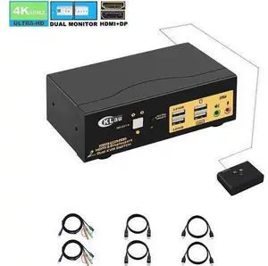 CKLau 2-Port Dual Monitor KVM Switch (HDMI + DP), 4K@60Hz, Audio, USB 2.0 Hub & Cables, HDMI 2.0 / HDCP 2.2 / HDR10 Supported CKLau 2-Port Dual Monitor KVM Switch (HDMI + DP), 4K@60Hz, Audio, USB 2.0 Hub & Cables, HDMI 2.0 / HDCP 2.2 / HDR10 Supported