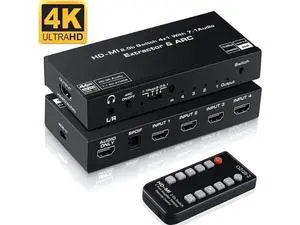 4 in 1 Out HDMI 2.0 Switch with Audio Extractor 4K@60Hz SPDIF TOSLINK + RCA Analog Audio Output HD Video Converter Splitter Support 5.1 Surround Sound for Game Consoles STB DVD Player 4 in 1 Out HDMI 2.0 Switch with Audio Extractor 4K@60Hz SPDIF TOSLINK + RCA Analog Audio Output HD Video Converter Splitter Support 5.1 Surround Sound for Game Consoles STB DVD Player
