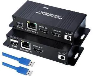 HDMI KVM Extender Over Cat5e/Cat6/Cat7 Up to 164FT, 1080P@60Hz HDMI over RJ45 Transmitter & Receiver, USB KM Control, Zero Latency, POC Single Power Supply HDMI KVM Extender Over Cat5e/Cat6/Cat7 Up to 164FT, 1080P@60Hz HDMI over RJ45 Transmitter & Receiver, USB KM Control, Zero Latency, POC Single Power Supply