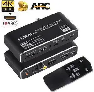 2 in 1 Out Aluminum HDMI Switch Audio Extractor, 4K@60Hz HDMI 2x1 Switcher with 3.5mm AUX, Coaxial & Optical SPDIF Toslink, Support HDR, 3D, HDCP 2.3, IR Remote Control 2 in 1 Out Aluminum HDMI Switch Audio Extractor, 4K@60Hz HDMI 2x1 Switcher with 3.5mm AUX, Coaxial & Optical SPDIF Toslink, Support HDR, 3D, HDCP 2.3, IR Remote Control