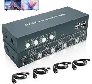 4 Port Dual Monitor HDMI KVM Switch 4K@30Hz, 4 Computers Share 2 Monitors with USB2.0 Hub, Hotkey Switch Support Extended Display 4 Port Dual Monitor HDMI KVM Switch 4K@30Hz, 4 Computers Share 2 Monitors with USB2.0 Hub, Hotkey Switch Support Extended Display