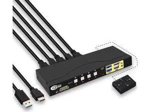 4-Port USB 3.0 HDMI KVM Switch 4K@60Hz with Cables, Dual USB3.0 Hubs & Audio, Compatible with Wireless Keyboard & Mouse 4-Port USB 3.0 HDMI KVM Switch 4K@60Hz with Cables, Dual USB3.0 Hubs & Audio, Compatible with Wireless Keyboard & Mouse