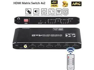 4X2 HDMI 2.0 Matrix Switch 4K@60Hz HDR HDCP2.2 with EDID & Audio Extractor, SPDIF Coax + 3.5mm Stereo ARC HIFI Video Splitter 4X2 HDMI 2.0 Matrix Switch 4K@60Hz HDR HDCP2.2 with EDID & Audio Extractor, SPDIF Coax + 3.5mm Stereo ARC HIFI Video Splitter