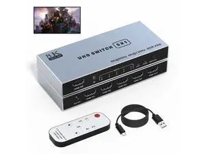 5 in 1 Out HDMI 2.1 Switch with IR Remote, 48Gbps 8K@60Hz 4K@120Hz HDMI Switcher Selector Box, Supports HDR, Dolby Vision, HDCP 2.3, CEC for PS5/PS4/PS3, Xbox Series X/S, DVD, Blu-ray Player, PC, UHD 5 in 1 Out HDMI 2.1 Switch with IR Remote, 48Gbps 8K@60Hz 4K@120Hz HDMI Switcher Selector Box, Supports HDR, Dolby Vision, HDCP 2.3, CEC for PS5/PS4/PS3, Xbox Series X/S, DVD, Blu-ray Player, PC, UHD