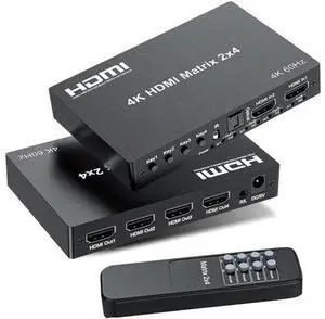 2x4 HDMI 2.0 Matrix Switch 4K@60Hz with IR Remote, 2 In 4 Out 18Gbps Video Splitter Support Optical SPDIF + 3.5mm Audio Extractor, HDR HDCP2.2 for NS, PS5, Fire Stick, 4K TV Monitor 2x4 HDMI 2.0 Matrix Switch 4K@60Hz with IR Remote, 2 In 4 Out 18Gbps Video Splitter Support Optical SPDIF + 3.5mm Audio Extractor, HDR HDCP2.2 for NS, PS5, Fire Stick, 4K TV Monitor