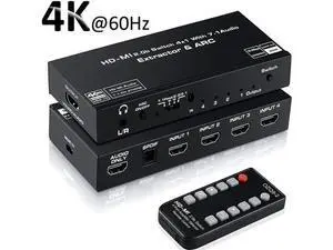 4 In 1 Out HDMI 2.0b Switch with Audio Extractor IR Remote, 4K@60Hz HDR Dolby Vision ARC Splitter, Optical SPDIF + 3.5mm AUX Audio Output HDCP2.2 18Gbps 4 In 1 Out HDMI 2.0b Switch with Audio Extractor IR Remote, 4K@60Hz HDR Dolby Vision ARC Splitter, Optical SPDIF + 3.5mm AUX Audio Output HDCP2.2 18Gbps