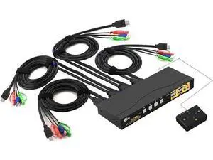 4-Port HDMI KVM Switch with Audio & Microphone, Dual USB 2.0 Hubs and Cables, 4K@60Hz 4:4:4, Compatible with Wireless Keyboard & Mouse 4-Port HDMI KVM Switch with Audio & Microphone, Dual USB 2.0 Hubs and Cables, 4K@60Hz 4:4:4, Compatible with Wireless Keyboard & Mouse
