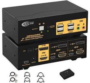 2-Port Dual Monitor KVM Switch (HDMI+DP), 4K@60Hz, HDMI2.0 HDCP2.2 HDR10, Audio & USB2.0 Hub with Cables Included 2-Port Dual Monitor KVM Switch (HDMI+DP), 4K@60Hz, HDMI2.0 HDCP2.2 HDR10, Audio & USB2.0 Hub with Cables Included