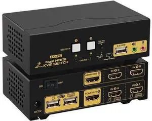 DEPZOL 2 Port Dual Monitor HDMI KVM Switch 4K@30Hz, Support Extended Dual View with Audio Microphone & USB2.0 Hub for 2 PCs Laptops DEPZOL 2 Port Dual Monitor HDMI KVM Switch 4K@30Hz, Support Extended Dual View with Audio Microphone & USB2.0 Hub for 2 PCs Laptops