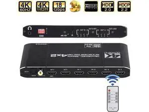4x2 HDMI Matrix Switch Splitter, HDMI 2.0 4K@60Hz HDCP 2.2 HDR ARC Audio Extractor, 4 Input 2 Output HDMI Matrix for HDTV PS4 4x2 HDMI Matrix Switch Splitter, HDMI 2.0 4K@60Hz HDCP 2.2 HDR ARC Audio Extractor, 4 Input 2 Output HDMI Matrix for HDTV PS4