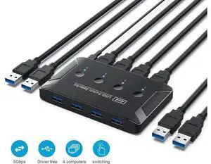4 Ports USB 3.0 Switch 4 in 4 Out, USB Peripheral Switcher Box for 4 Computers Sharing Keyboard Mouse Printer Scanner, 5Gbps High Speed USB Selector Compatible with Mac Windows Linux Laptop Desktop 4 Ports USB 3.0 Switch 4 in 4 Out, USB Peripheral Switcher Box for 4 Computers Sharing Keyboard Mouse Printer Scanner, 5Gbps High Speed USB Selector Compatible with Mac Windows Linux Laptop Desktop