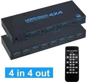 4 in 4 Out HDMI Matrix Switch 4K@30Hz, 10.2Gbps Bandwidth 4×4 Video Matrix Selector Support YUV 4:2:0 with IR Remote Control for HDTV, Monitor, Game Console 4 in 4 Out HDMI Matrix Switch 4K@30Hz, 10.2Gbps Bandwidth 4×4 Video Matrix Selector Support YUV 4:2:0 with IR Remote Control for HDTV, Monitor, Game Console