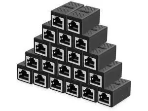 20 Pack Black RJ45 Female to Female Inline Ethernet Coupler, LAN Cable Extender Adapter, Supports Cat5e/Cat6/Cat7 for Gigabit & 10Gbps Network Transmission 20 Pack Black RJ45 Female to Female Inline Ethernet Coupler, LAN Cable Extender Adapter, Supports Cat5e/Cat6/Cat7 for Gigabit & 10Gbps Network Transmission