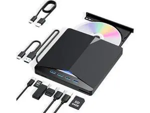 7-in-1 USB 3.0 Type-C Portable External CD DVD RW Burner Optical Drive with SD TF Card Reader & 4-Port USB Hub Compatible with Laptop Desktop Windows Mac OS Linux 7-in-1 USB 3.0 Type-C Portable External CD DVD RW Burner Optical Drive with SD TF Card Reader & 4-Port USB Hub Compatible with Laptop Desktop Windows Mac OS Linux