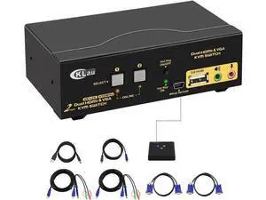 2 Port HDMI + VGA Dual Monitor KVM Switch with Audio Microphone & USB2.0 Hub, 4K@30Hz Dual Screen KVM Switcher with Cables for 2 PCs Share Keyboard Mouse 2 Port HDMI + VGA Dual Monitor KVM Switch with Audio Microphone & USB2.0 Hub, 4K@30Hz Dual Screen KVM Switcher with Cables for 2 PCs Share Keyboard Mouse
