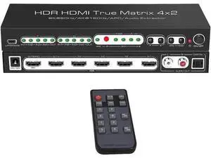 4 In 2 Out HDMI 2.1 8K Matrix Switch Splitter, 4×2 HDR Video Matrix with IR Remote, 8K@60Hz 4K@120Hz CEC ARC Audio Extractor, SPDIF 5.1CH + RCA Stereo L/R Output HDCP2.3 4 In 2 Out HDMI 2.1 8K Matrix Switch Splitter, 4×2 HDR Video Matrix with IR Remote, 8K@60Hz 4K@120Hz CEC ARC Audio Extractor, SPDIF 5.1CH + RCA Stereo L/R Output HDCP2.3