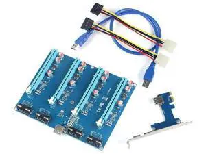 PCIe 1X to 4 PCIe 16X Expansion Riser Card, Multi-GPU Mining Adapter Card for BTC Mining Rig PCIe 1X to 4 PCIe 16X Expansion Riser Card, Multi-GPU Mining Adapter Card for BTC Mining Rig
