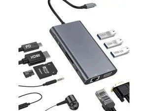 10-in-1 USB-C Multiport Hub Dock, 4K HDMI VGA Gigabit Ethernet 3×USB3.0 60W PD Charging 3.5mm Audio SD TF Card Reader Compatible with MacBook Pro/Air, Surface Pro 7 & All USB-C Laptops 10-in-1 USB-C Multiport Hub Dock, 4K HDMI VGA Gigabit Ethernet 3×USB3.0 60W PD Charging 3.5mm Audio SD TF Card Reader Compatible with MacBook Pro/Air, Surface Pro 7 & All USB-C Laptops