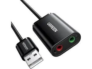 UGREEN USB External Sound Card Adapter USB to Dual 3.5mm TRS Headphone Mic Aux Audio Converter UGREEN USB External Sound Card Adapter USB to Dual 3.5mm TRS Headphone Mic Aux Audio Converter