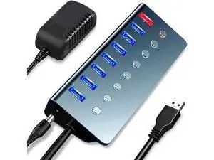 7-Port Powered USB 3.0 Hub, 6 Data Ports + 1 Smart Charging Port, Multiport USB Expander with Independent On/Off Switches & 5V/3A Power Adapter, Compatible with Laptop, PC, Mac, MacBook Pro, PS4, Smar 7-Port Powered USB 3.0 Hub, 6 Data Ports + 1 Smart Charging Port, Multiport USB Expander with Independent On/Off Switches & 5V/3A Power Adapter, Compatible with Laptop, PC, Mac, MacBook Pro, PS4, Smar