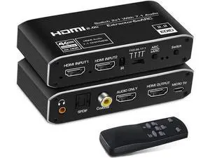 2x1 4K@60Hz HDMI 2.0b Switch with eARC Audio Extractor & Remote, HDMI Audio Converter Support 7.1CH Dolby Atmos, ARC/eARC, Optical SPDIF, Coaxial & 3.5mm Stereo Out, HDCP2.3 Compliant 2x1 4K@60Hz HDMI 2.0b Switch with eARC Audio Extractor & Remote, HDMI Audio Converter Support 7.1CH Dolby Atmos, ARC/eARC, Optical SPDIF, Coaxial & 3.5mm Stereo Out, HDCP2.3 Compliant