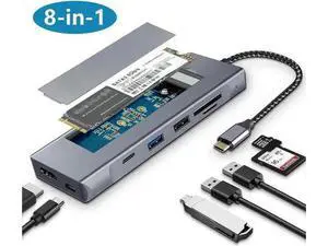 8 in 1 USB C Hub with M.2 NVMe SATA SSD Enclosure, PCIe 3.0 NVMe & 2.5 Inch SATA HDD Reader, 4K HDMI, 10Gbps USB 3.1, USB 2.0, SD TF Card Reader, 100W PD Charging Multiport Adapter for Type-C Laptops 8 in 1 USB C Hub with M.2 NVMe SATA SSD Enclosure, PCIe 3.0 NVMe & 2.5 Inch SATA HDD Reader, 4K HDMI, 10Gbps USB 3.1, USB 2.0, SD TF Card Reader, 100W PD Charging Multiport Adapter for Type-C Laptops