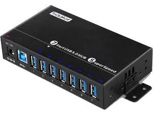 Aluminum 7-Port Powered USB 3.0 Splitter Hub, SuperSpeed 5Gbps Data Transfer, 12V 3A 36W Power Adapter, Mounting Bracket & LED Indicator Lights, Black Desktop Industrial USB Hub Aluminum 7-Port Powered USB 3.0 Splitter Hub, SuperSpeed 5Gbps Data Transfer, 12V 3A 36W Power Adapter, Mounting Bracket & LED Indicator Lights, Black Desktop Industrial USB Hub