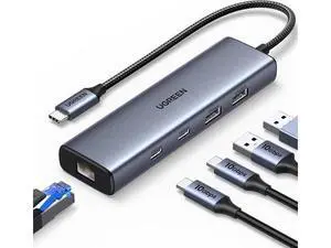 UGREEN 6-in-1 USB C to Gigabit Ethernet Hub Dongle, USB C Multiport Adapter with 10Gbps USB-C 3.2 ×2, USB-A 3.2/2.0, RJ45 LAN, Dedicated Power Port, Compatible with MacBook, Dell XPS, USB C Laptops UGREEN 6-in-1 USB C to Gigabit Ethernet Hub Dongle, USB C Multiport Adapter with 10Gbps USB-C 3.2 ×2, USB-A 3.2/2.0, RJ45 LAN, Dedicated Power Port, Compatible with MacBook, Dell XPS, USB C Laptops
